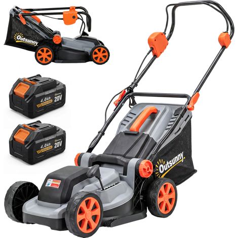 Tondeuse à gazon sans fil - Outsunny - 18V x2, moteur brushless 700W, 2x4.0Ah batteries pour 400m², largeur 34cm - PP - gris clair