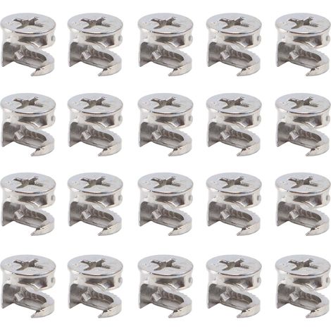 Riven Lot de 20 raccords excentriques en alliage de zinc - 15 mm x 12 mm - Pour armoire, tiroir, panneau de montage (1/5)