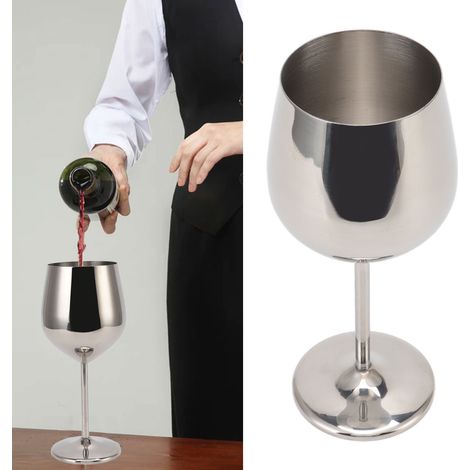 verre à vin argenté à pied en acier inoxydable 304 (1/5)
