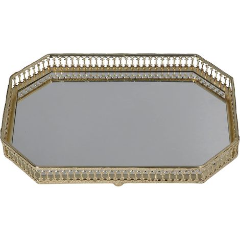 Plateau miroir D Detive Sto Plateau rétro Sle Maquillage Nizer avec design métrique Ele Plateau d'affichage de parfum pour salle de bain Bureau à domicile en métal et Gl'-'- (1/5)