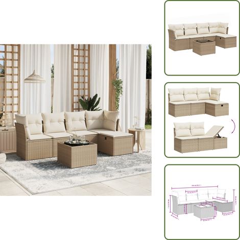Salon de jardin avec coussins 6 pcs beige résine tressée - Ensemble Salon De Jardin - Mobilier De Jardin - Canapé D'extérieur - Résine Tressée - Rotin Synthétique (1/5)