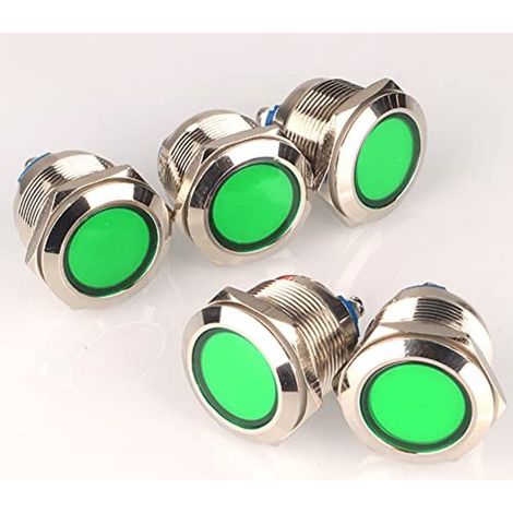 intermitentes LED metálicos de 22 mm, 12V-24V, resistentes al agua – color verde (1/5)