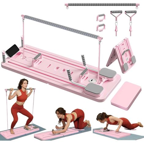 Mini Reformer Pilates Kit avec Barre de Pilate et Bandes de Résistance, Pilates Board Planche Pilate Maison Multifonctionnel Rouleau Abdominaux Équipement d'entraînement (1/5)
