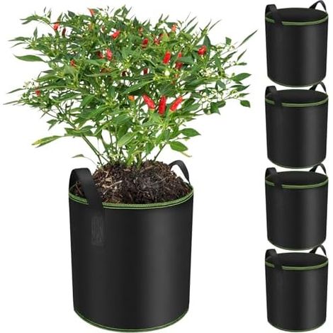 Pflanzsack 12 Liter (5 Stück) Stofftopf - Pflanzbeutel aus Vliesstoff für Tomaten, Kartoffeln, Gemüse & Erdbeeren - Wiederverwendbar mit Griffen - Pflanzsack für Hochbeet, Balkon & Garten