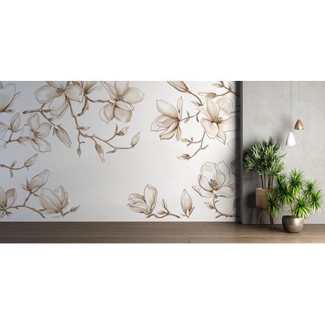 Papier peint fleuri - cerisier japonais minimaliste - 400 x 260 cm (1/2)