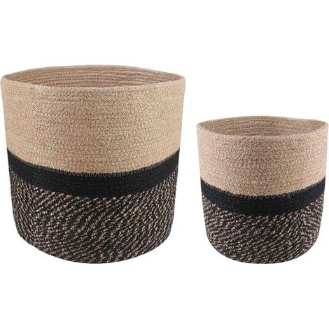 Ensemble de deux pots de fleurs, couleur naturelle et noir, 28 cm de diamètre x 28 cm de largeur. (1/5)