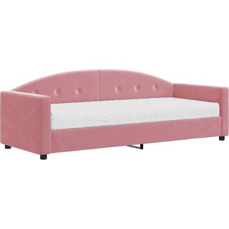 Canapé-lit matelas en velours rose, 80 x 200 cm (1/5)