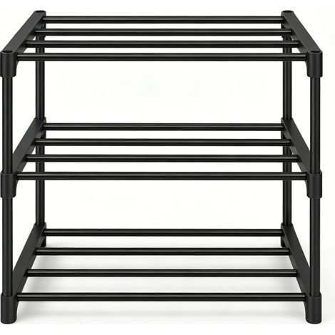 Zapatero abierto de metal negro de 3 niveles 42 x 30 x 37 cm MODENUIT (1/5)