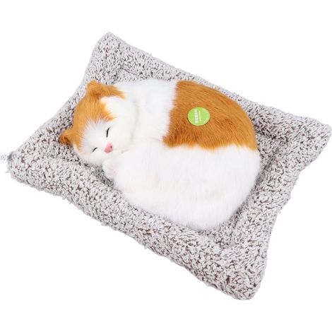 Chat en peluche endormi, décoration chat endormi en charbon de bambou, désodorisant, mignon chat endormi en peluche avec son, chat jaune à blocs de couleur (1/5)