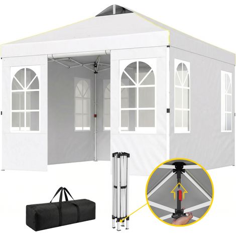 Tente pliante pop-up 3x3m avec protection UPF50+, 4 panneaux latéraux amovibles, hauteur réglable et sac de transport, blanche (1/5)