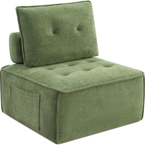 Fauteuil-canapé modulable sans accoudoirs, canapé de sol spacieux et profond en bouclette avec dossier amovible, poche latérale et coussin latéral, pouf capitonné monobloc pour salon, chambre ou appar (1/5)