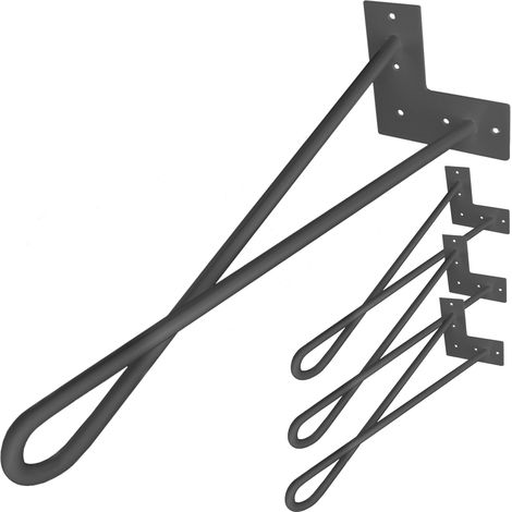 PrimeMatik - Pieds de table pour meubles et bureau en acier 2 tiges 41 cm noir 4-pack modèle en boucle (1/5)