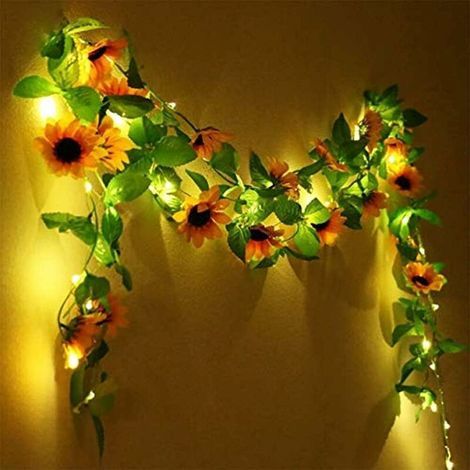 Guirlande lumineuse LED en forme de rose artificielle, lierre à feuilles vertes, éclairage suspendu pour jardin ou cour, 2 m, 20 LED (1 pièce) (1/5)