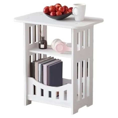 Table d'appoint étroite à 2/3 niveaux avec étagère, bibliothèque, chambre à coucher, salon, salle de bain, blanc, 32 x 22 x 40 cm, double niveau (1/4)