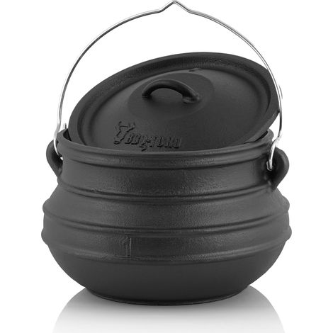 Chaudron en fonte BBQ-Toro Potjie 3L – Casserole traditionnelle pour cuisson au feu de camp – Déjà brûlé et présaisonné – 5,6 kg (1/2)
