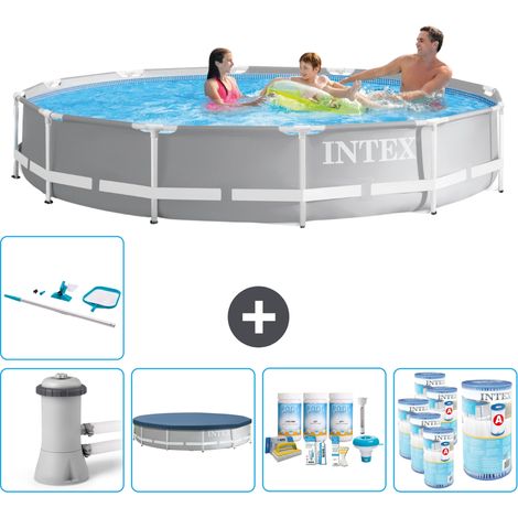Piscine ronde Ă cadre prisme Intex - 366 x 76 cm - Grise - Comprend des Accessoires CB21 (1/5)