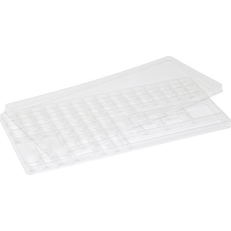 Aufbewahrungsbox für Tastaturtasten mit 2 Fächern, staubdicht, abwaschbar, mit transparentem Deckel. (1/4)