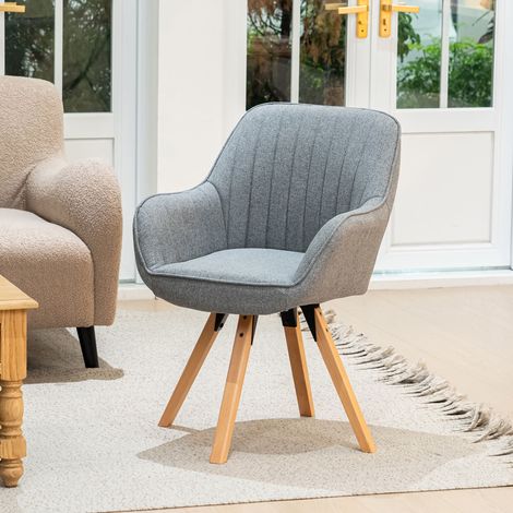 Fauteuil repas pivotant en tissu gris et pieds bois - GRISTA