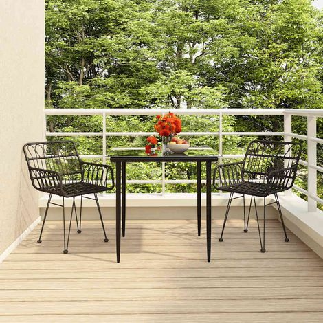 Ensemble Table et Chaise de Jardin 3 pcs - Ensemble Table à manger + 2 chaises Noir Résine tressée BV545899 - BonneVie (1/5)