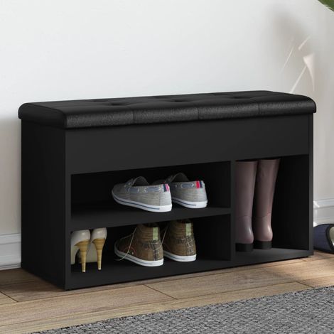 Zapatero madera de ingeniería negro 82x32x45,5 cm