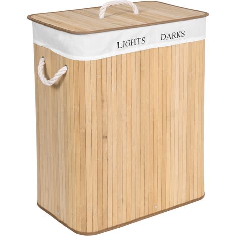 Panier à linge en bambou, 2 compartiments, naturel (1/5)