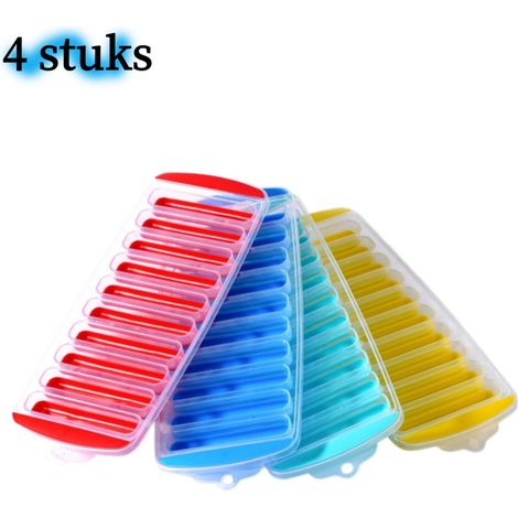 Bac à glaçons en silicone 4 pièces - modèle oblong - 10 compartiments - pour glaces et boissons - multicolore (1/5)