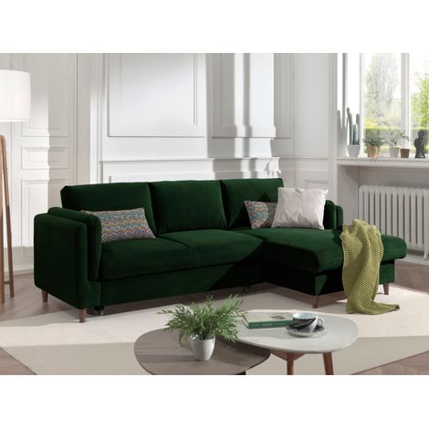 Brooke – ecksofa rechts – mit schlaffunktion und bettkasten – 4-sitzer – aus samt - grün