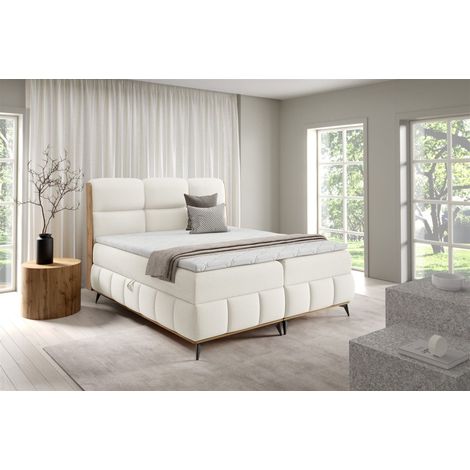 Boxspringbett Schlafzimmerbett CHARLIE 160x200cm Stoff Fibi Ecru