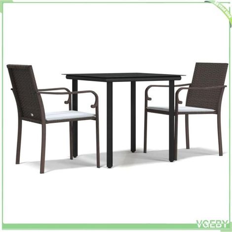 Ensemble à manger de jardin - FAFEICY - 3186953 - Résine tressée marron - Cadre acier - Table carrée 80x80 cm (1/5)