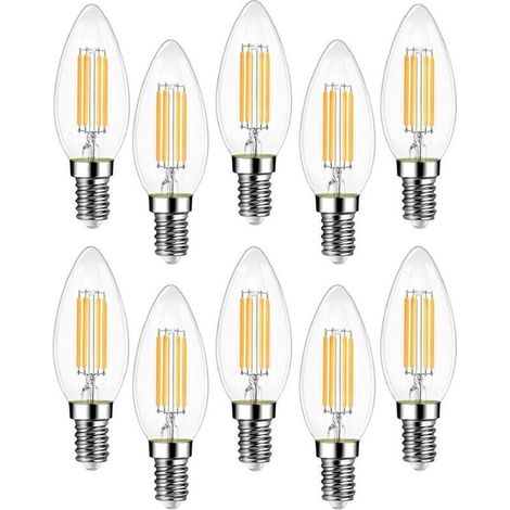 Lot de 10 Ampoule Filament LED E14 C37 4W (équivalent 40W) 400 Lm Blanc Chaud 3000K, Non-Dimmable, Angle de Faisceau 360° - 10 pièces [Classe énergétique E] (1/5)