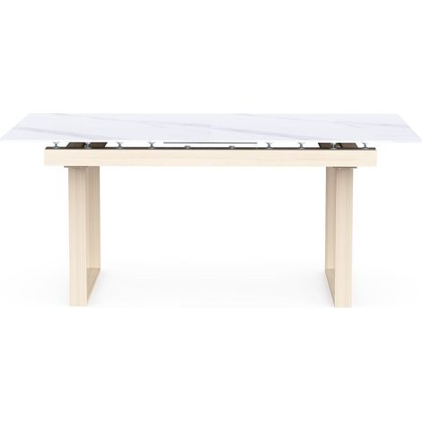 Table Extensible 4 à 10 Personnes pour Cuisine et Salle à Manger, de 180x90 cm à 220x90cm, Rallonge Facile d'Utilisation, Plateau en Céramique Imitation Marbre au Design Contemporain (1/4)