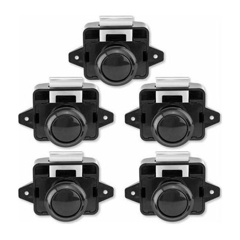 Bouton poussoir Loquet - sans clé Serrure de meuble Fermoir Bouton de porte de placard pour RV caravane de moteur 5 pièces Noir (1/2)