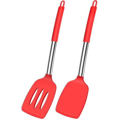 3 pièces Spatule en silicone, résistant à la chaleur -25°C à +200°C, tête ajourée pour égoutter, poignée antidérapante avec trou de suspension (1/5)