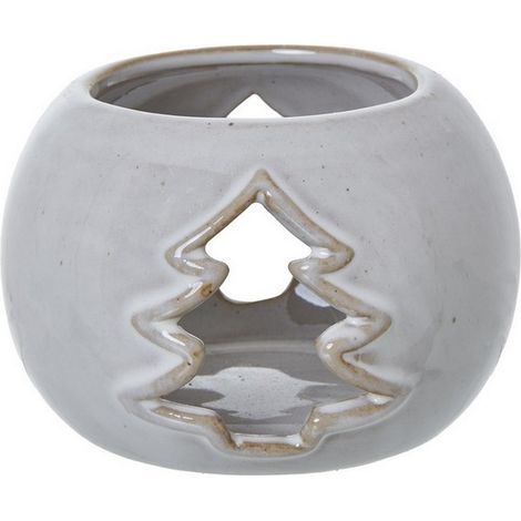 Tree Cut-Out Round Tealight Holder - Ceramic - L9 x W9 x H6 cm - White