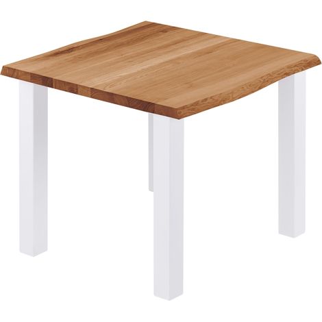 LAMO Manufaktur Esstisch Küchentisch, mit Baumkante 60x60x76 cm (AxBxH), Classic, Dunkel / Weiss, LBB-01-A-004-9016Cl