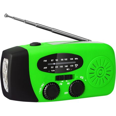 Filiyano – lampe torche LED – Radio d'urgence avec cellules solaires, AM/FM, manivelle et lampe torche LED, batterie 2000 MAH (verte) (1/5)