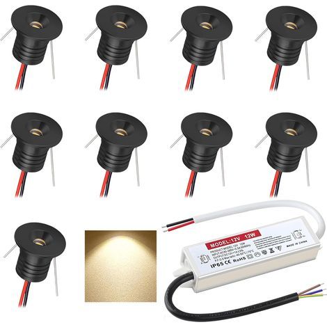 Set of 9 Recessed LED Spotlights, 12V 1W, IP65 Aluminum, 16mm Hole, Indoor/Outdoor Lighting (1/5)