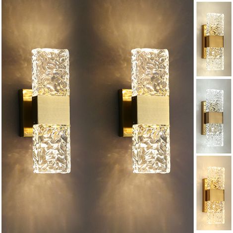 Lot de 2 appliques murales, lampe murale LED en cristal, appliques murales décoratives avec 3 températures de couleur, veilleuse de chevet (1/5)