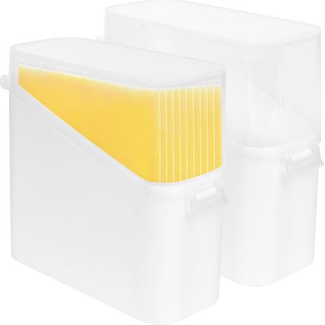 2 recipientes de plástico para queso con tapas transparentes abatibles, para guardar mantequilla/queso en el frigorífico. (1/5)