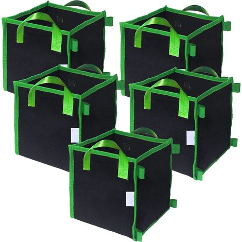 Paquet de 5 sacs de culture carrés de 7 gallons, pots de plantes en tissu non tissé épais avec poignées vertes (1/5)