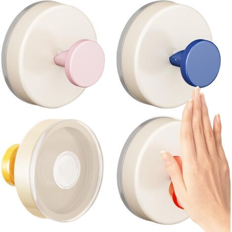 4 Pièces Coloré Crochet Adhesif Mural, Réutilisable Adhésif Puissant Crochet Ventouse, Aucun Perçage Requis, Convient aux Carrelages Muraux, Cuisines, Salles de Bains et Douches (1/5)
