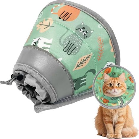 Collerette Chat, Colerette Chat Anti Lechage, Réglable et Pliable, Doux Collerettes pour Chats Après Chirurgie, Élisabeth Collier Cône pour Chats et Petits Chiens (Vert Menthe, M) (1/3)