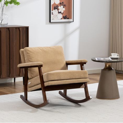 Fauteuil à bascule en velours, bois clair, avec coussin lombaire HAVRYA (1/5)