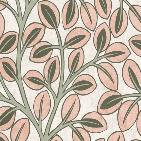 Landhaus Tapete Profhome 791502 heißgeprägte Vliestapete leicht strukturiert mit floralen Ornamenten matt grau grau-weiß rosa oliv-grün 5,33 m2