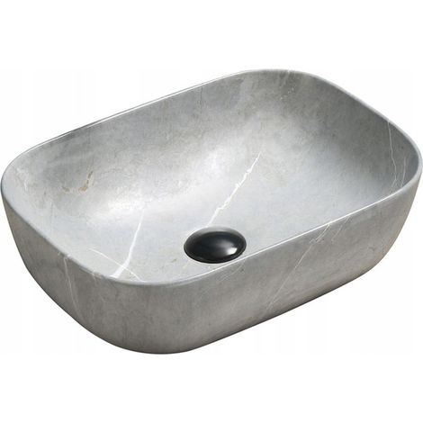Vasque à poser ovale Silla, lavabo salle de bain en céramique 45,5x32,5x13,5 cm, design moderne, installation facile, Gris