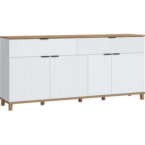 Sideboard mit 2 Schubladen, 4 Türen PLYMOUTH-129 in weiß mit Eiche Nb., B/H/T ca. 187,1/86,4/40 cm (1/3)