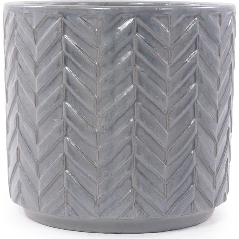 Vaso da fiori in ceramica Ø31,5 cm grigio cenere lucido, rilievo a chevron - CHICFURN (1/5)