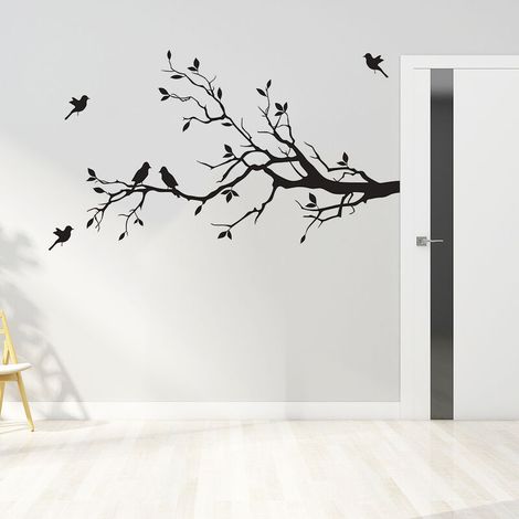 Un set di adesivi murali ramo di albero foglie uccelli adesivi murali rimovibili decorazioni per la casa decorazioni per la camera da letto nero
