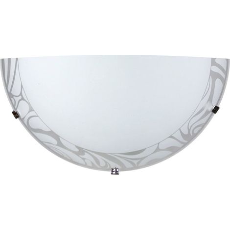 Elegante Applique Cromo con Vetro Decorato e Lastra Bianco, dotata di Ganci per l'installazione, adatta a contenere una lampadina E27. (1/3)