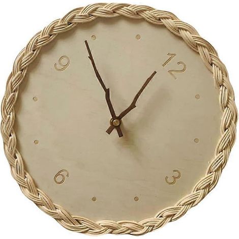 Horloge murale en rotin naturel, horloge rustique en bois, silencieuse, décoration murale (1/4)